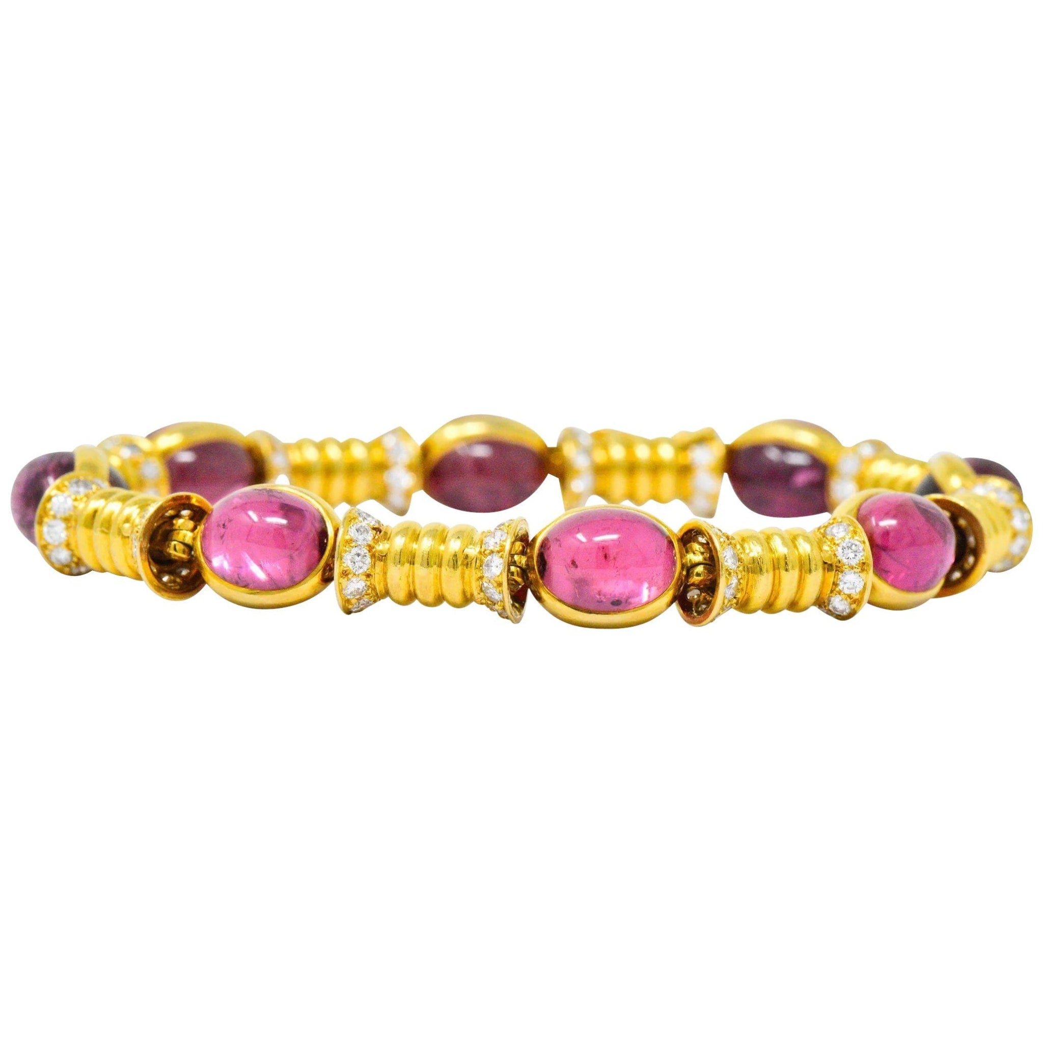 Bulgari 1970's  CTW Diamond Pink Tourmaline 18 Karat Gold Bracelet |  Wilson's Estate Jewelry