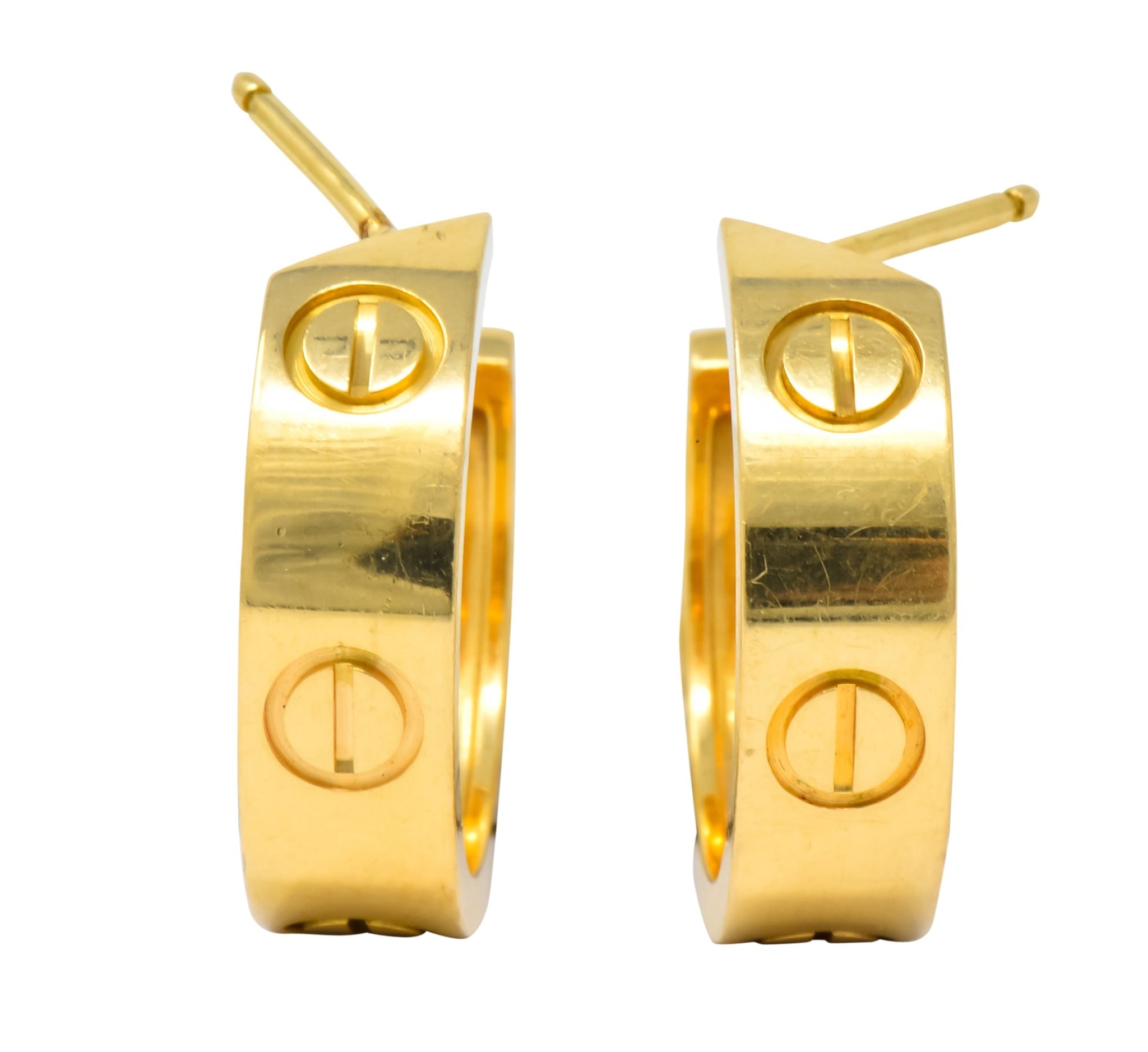 18 Karat Yellow Gold Hoops Peace And Love Modern Handcrafted Design  Earrings For Sale at 1stDibs