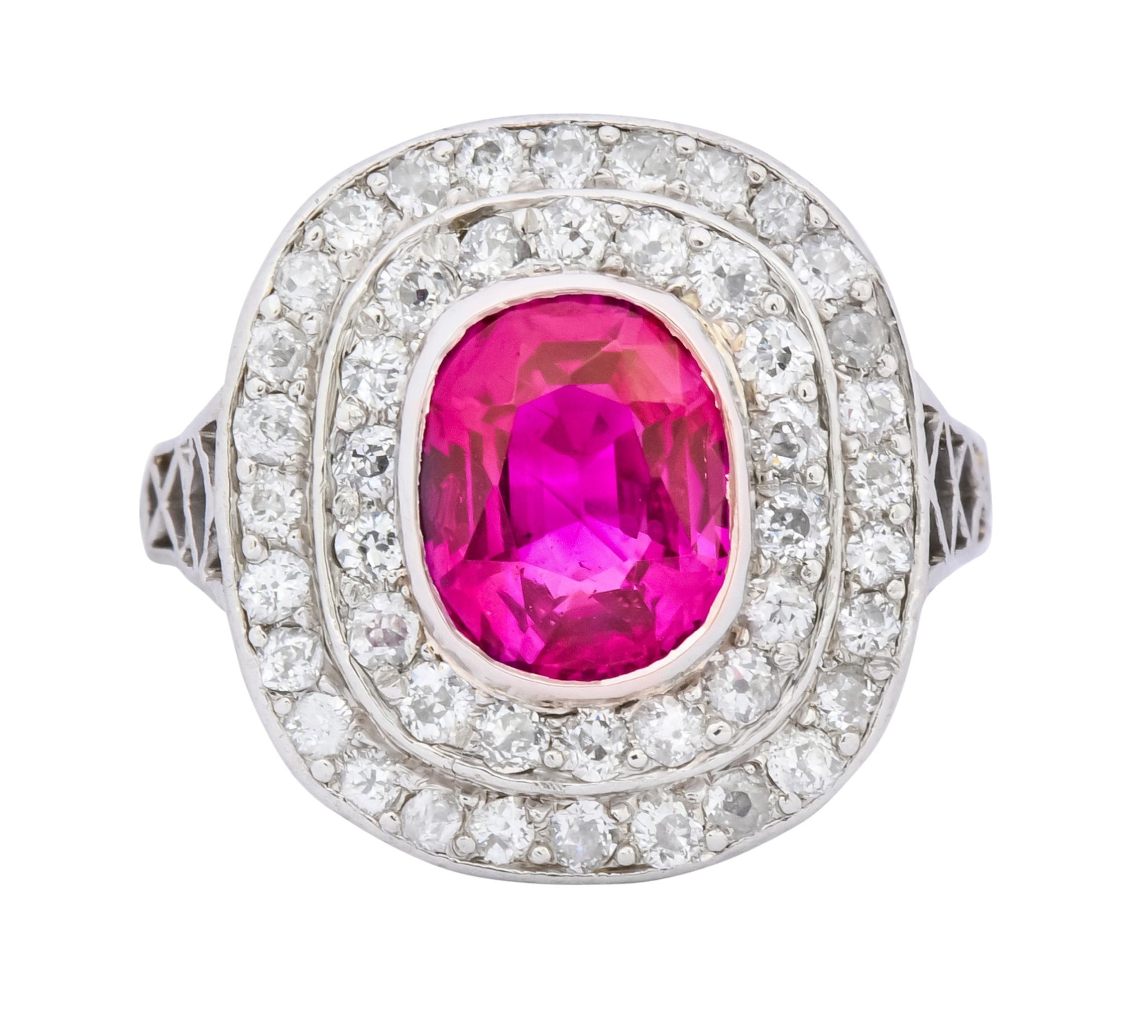 Halo Diamond Edwardian Platinum Wilson\'s Ruby | Burma Cluster Ring Estate No Jewelry 3.37 AGL Heat CTW