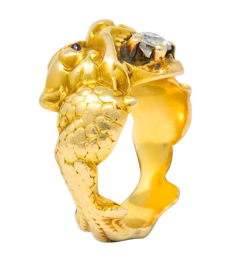 Larter & Sons Art Nouveau Diamond 14 Karat Gold Sea Creature Ring Circa ...