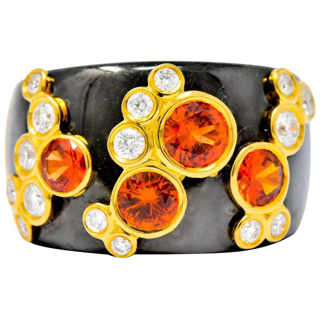 Marina B 'Bulgari'  CTW Orange Sapphire Diamond Onyx 18 Karat Gold  Fujiyama Ring | Wilson's Estate Jewelry