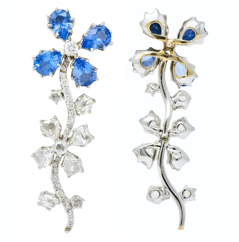 Retro 11.52 CTW Diamond Sapphire Platinum Articulated Flower Earrings ...