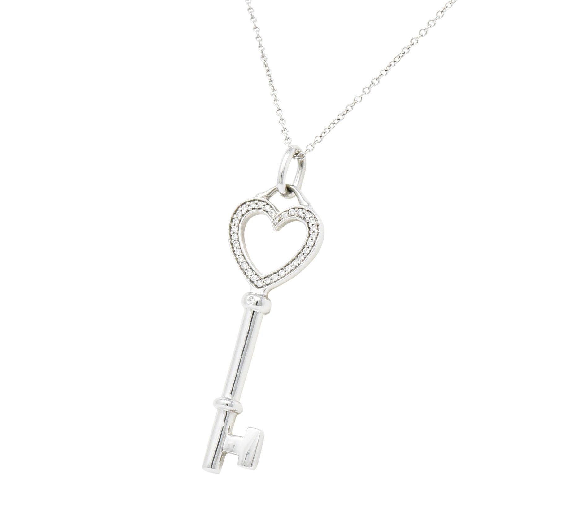 Tiffany & Co. Diamond 18 Karat White Gold Heart Key Pendant Necklace ...