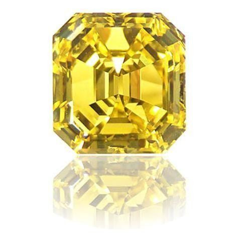 Faceted Emerald Cut Canary Yellow Fancy Colored Diamond