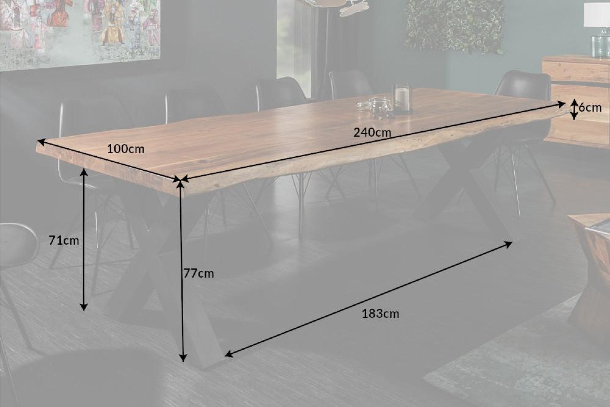 Invicta mammut x fekete és akác étkezőasztal 240cm (60mm vastagság) - szépséghibás