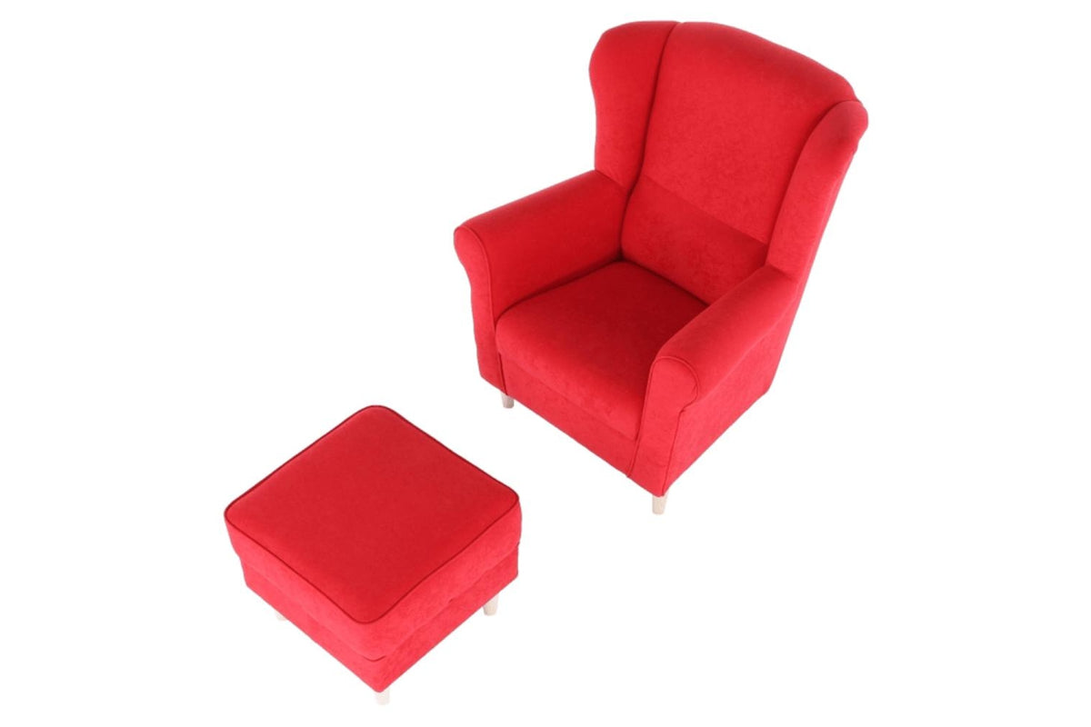 Fotel lábtartóval - ASTRID piros szövet fotel lábtartóval