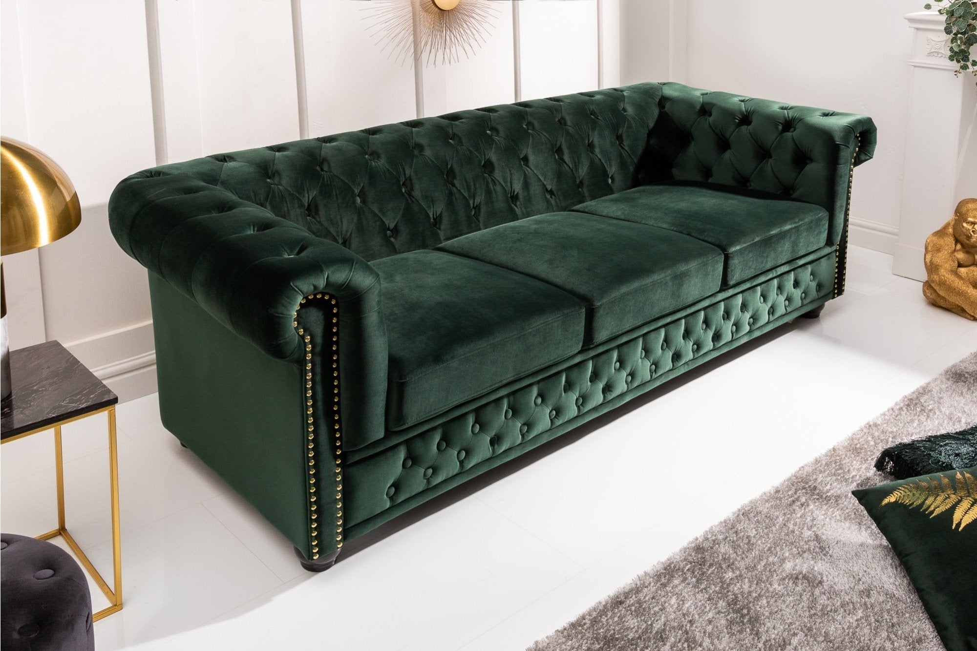 Invicta chesterfield zöld bársony kanapé