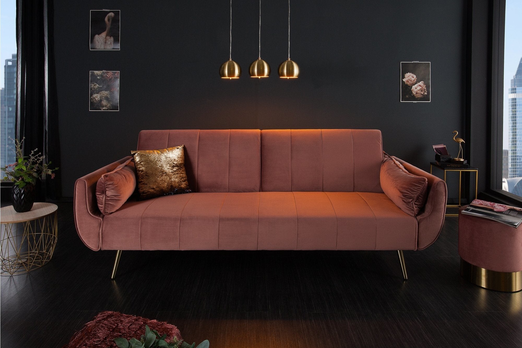 Invicta divani rózsaszín bársony kanapéágy