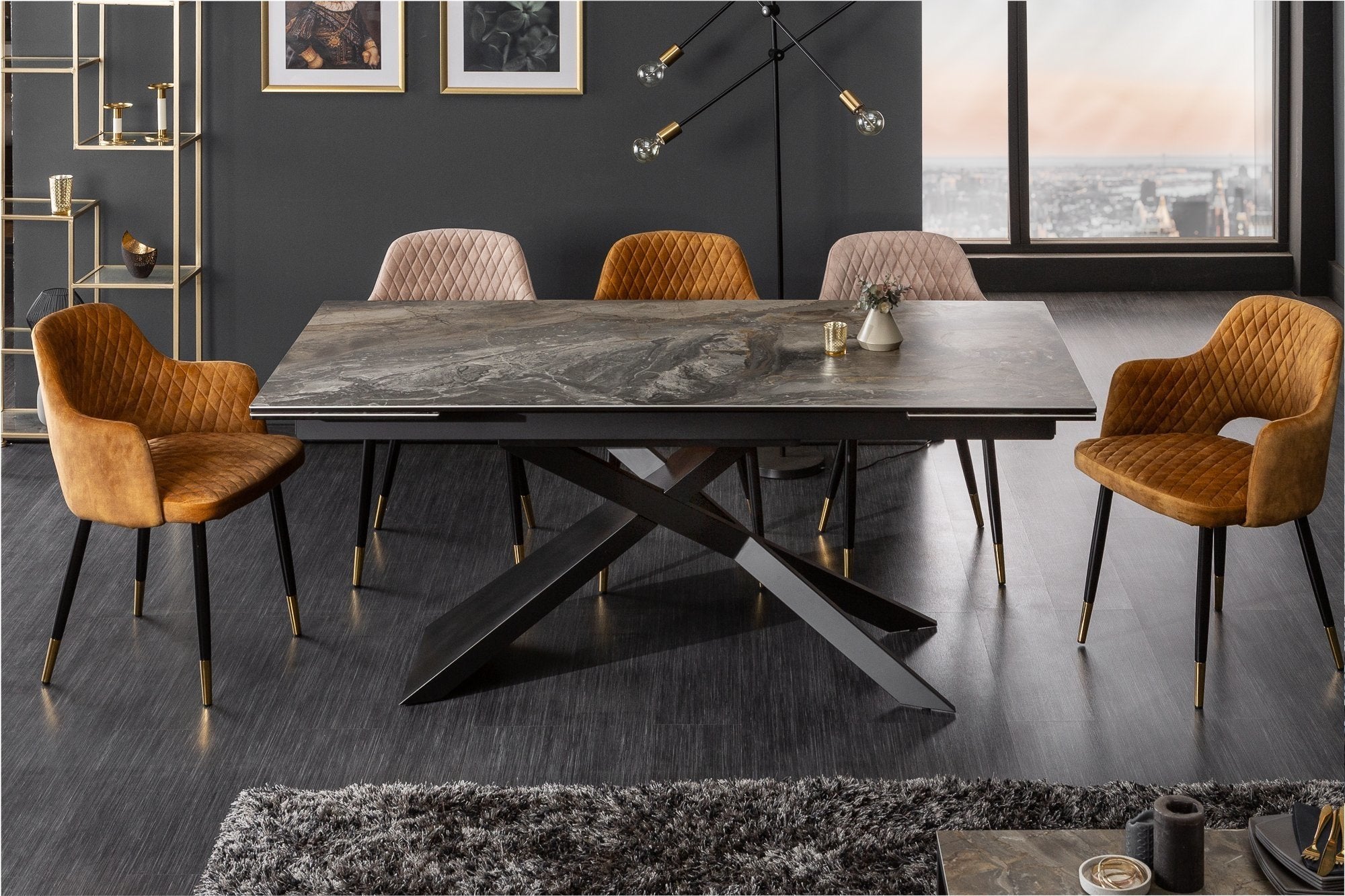 Invicta euphoria márványmintás barna kerámia bővíthető étkezőasztal 180-220-260cm