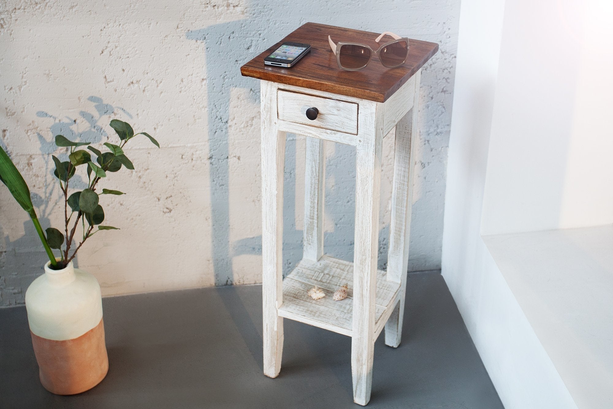 Invicta la fleur fehér újrahasznosított fa telefonasztal