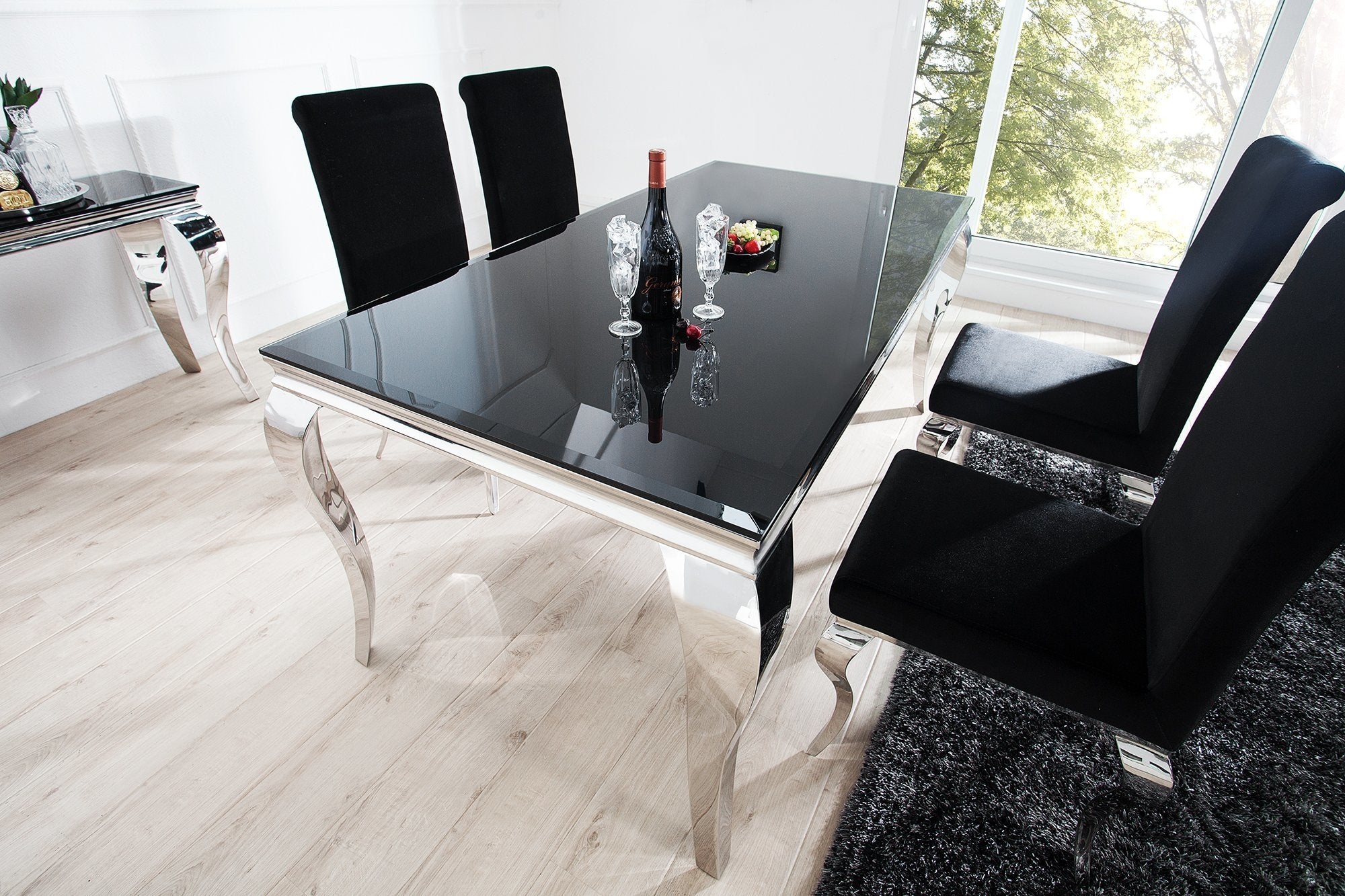 Invicta modern barock fekete étkezőasztal 200cm