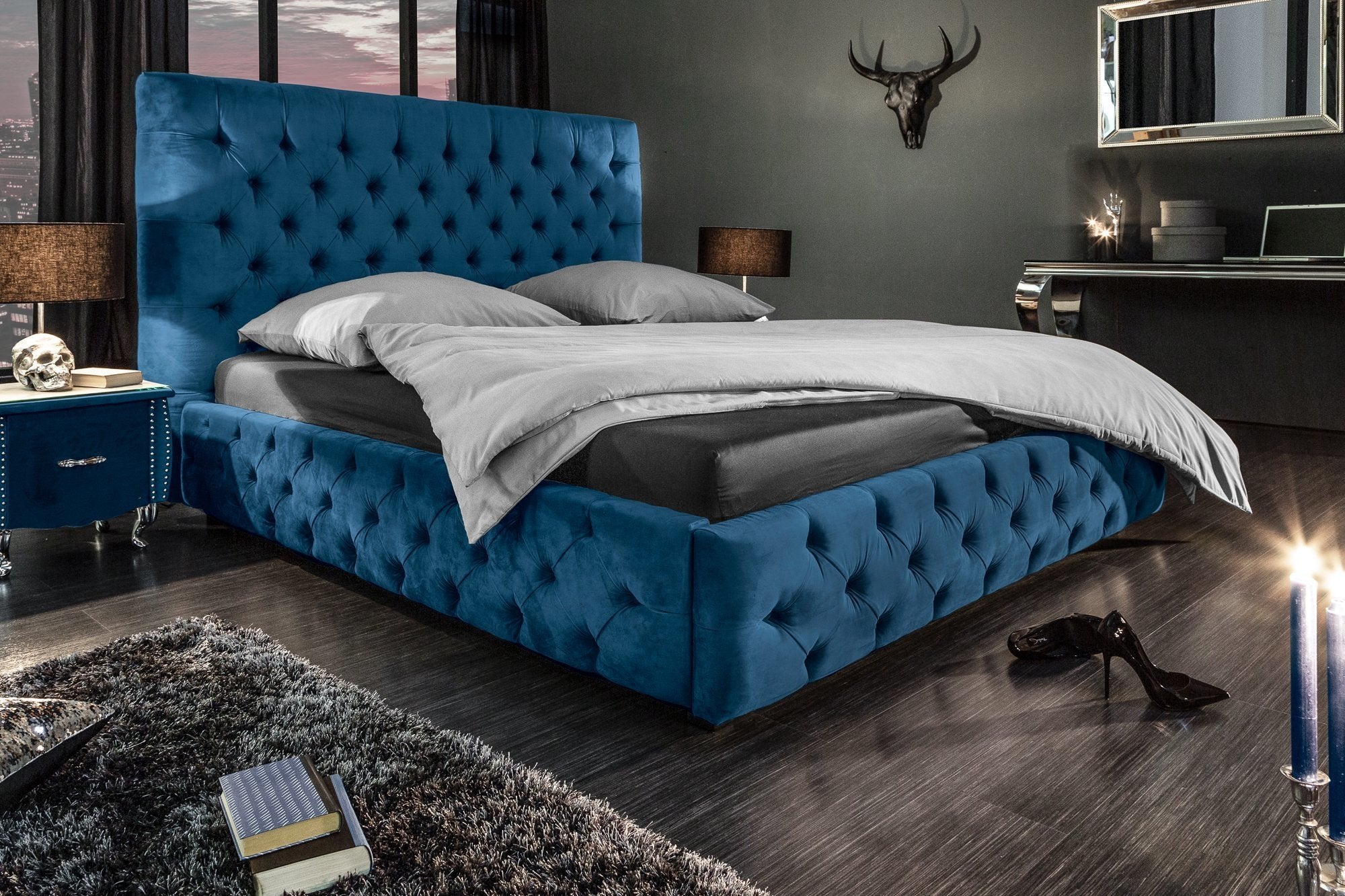 Invicta paris kék bársony ágy 160x200cm