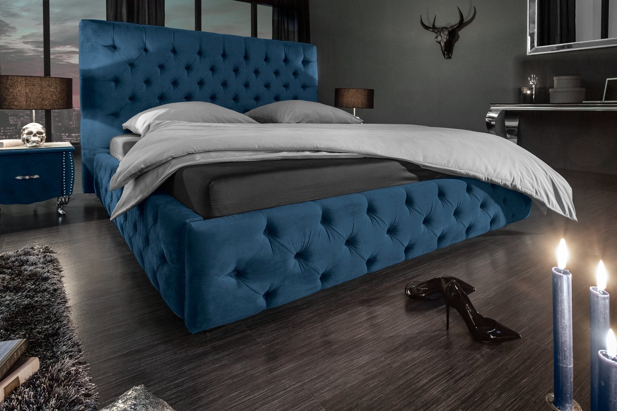 Invicta paris kék bársony ágy 180x200cm