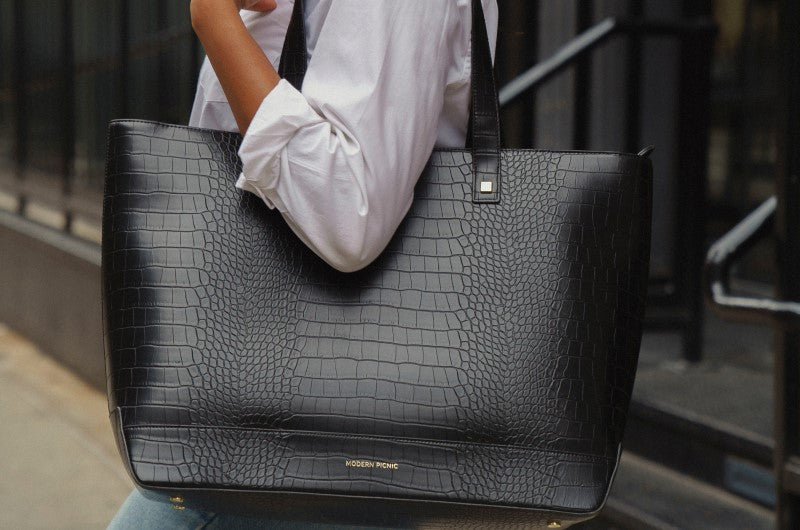 black embossed tote