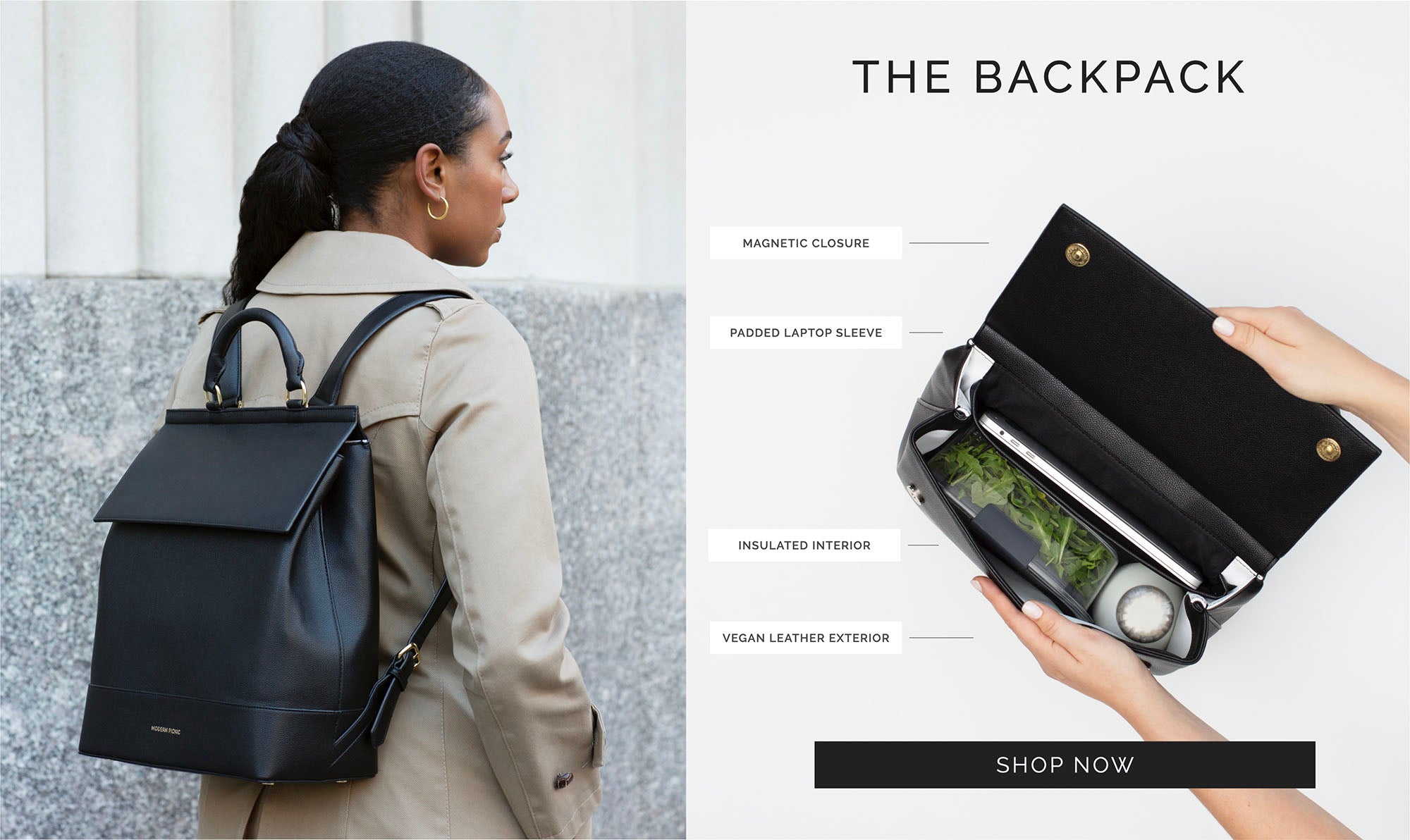 Modern Picnic Backpack for carrying your laptop, lunch + more.