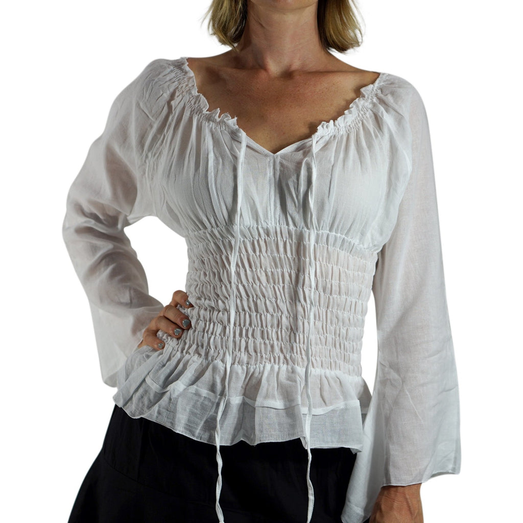 Long Sleeve Peasant Blouse - White 