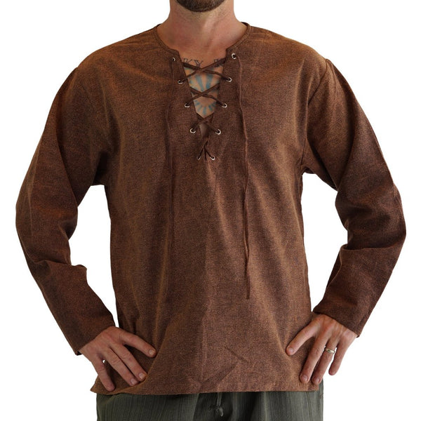 'Round collar' Medieval, Viking Shirt - Stone Brown – Zootzu Garb