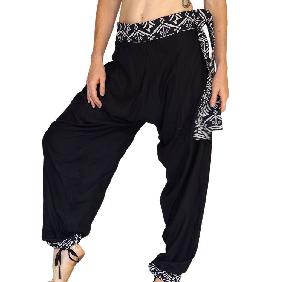 'Harem Pants' Rayon Pants with belt - Black – Zootzu Garb