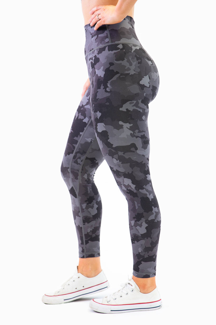 NWT EVCR Gray Black High Waist Leopard Print Stretch Activewear Leggings  Medium