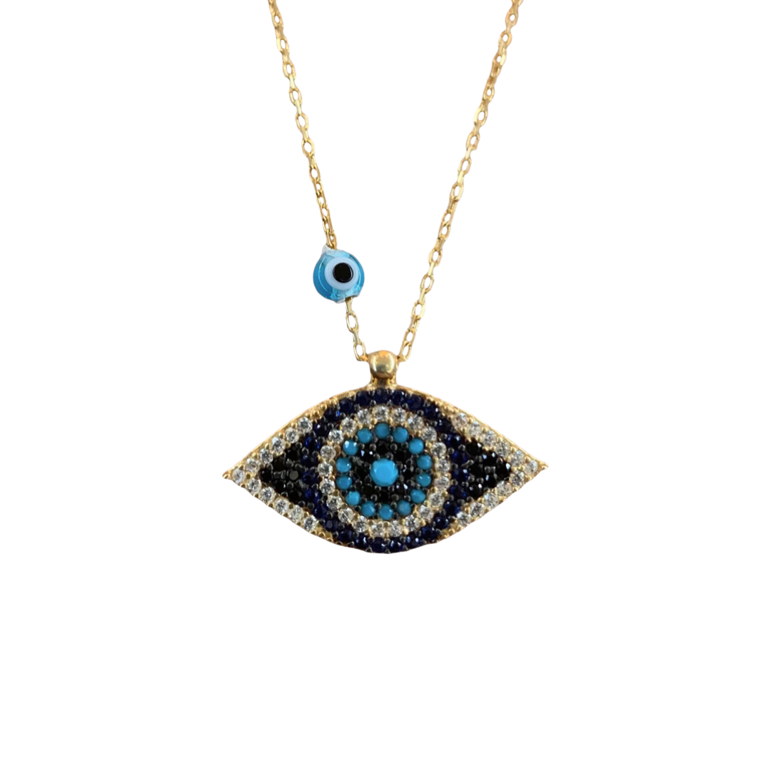 Eye Shape Turquoise Blue Crystals Evil Eye Necklace