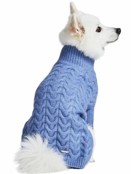 Fuzzy Knit Dog Turtleneck Sweater in Moonstone Blue