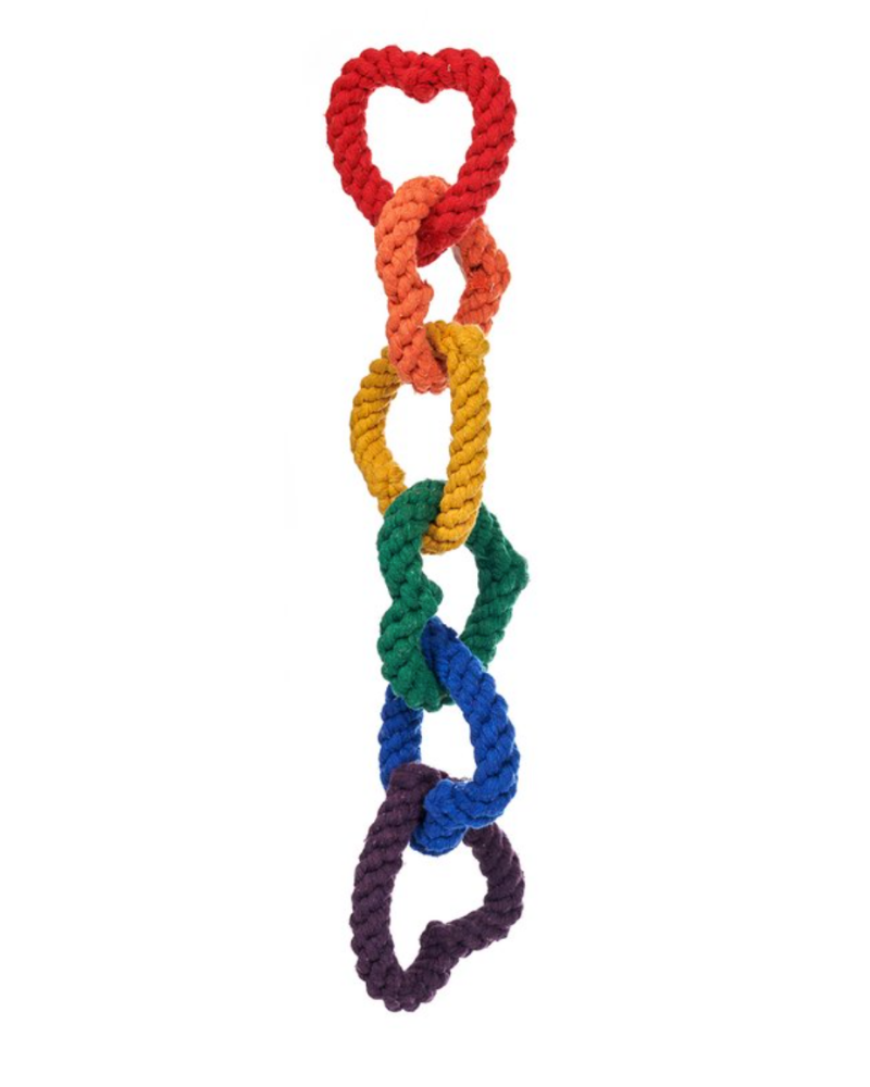 6 Chain Heart Rope Dog Toy in Rainbow