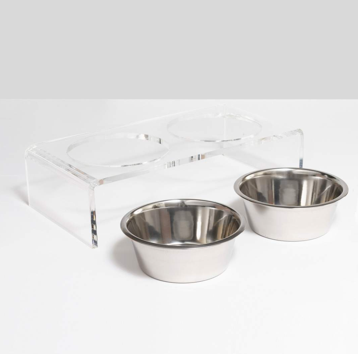 Clear Lucite Double Bowl Pet Feeder (Large) (Made in the USA)