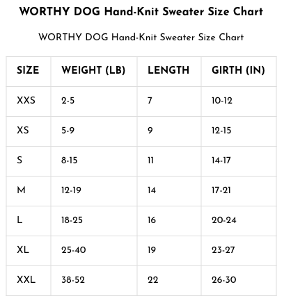 Worthy Dog Size Chart