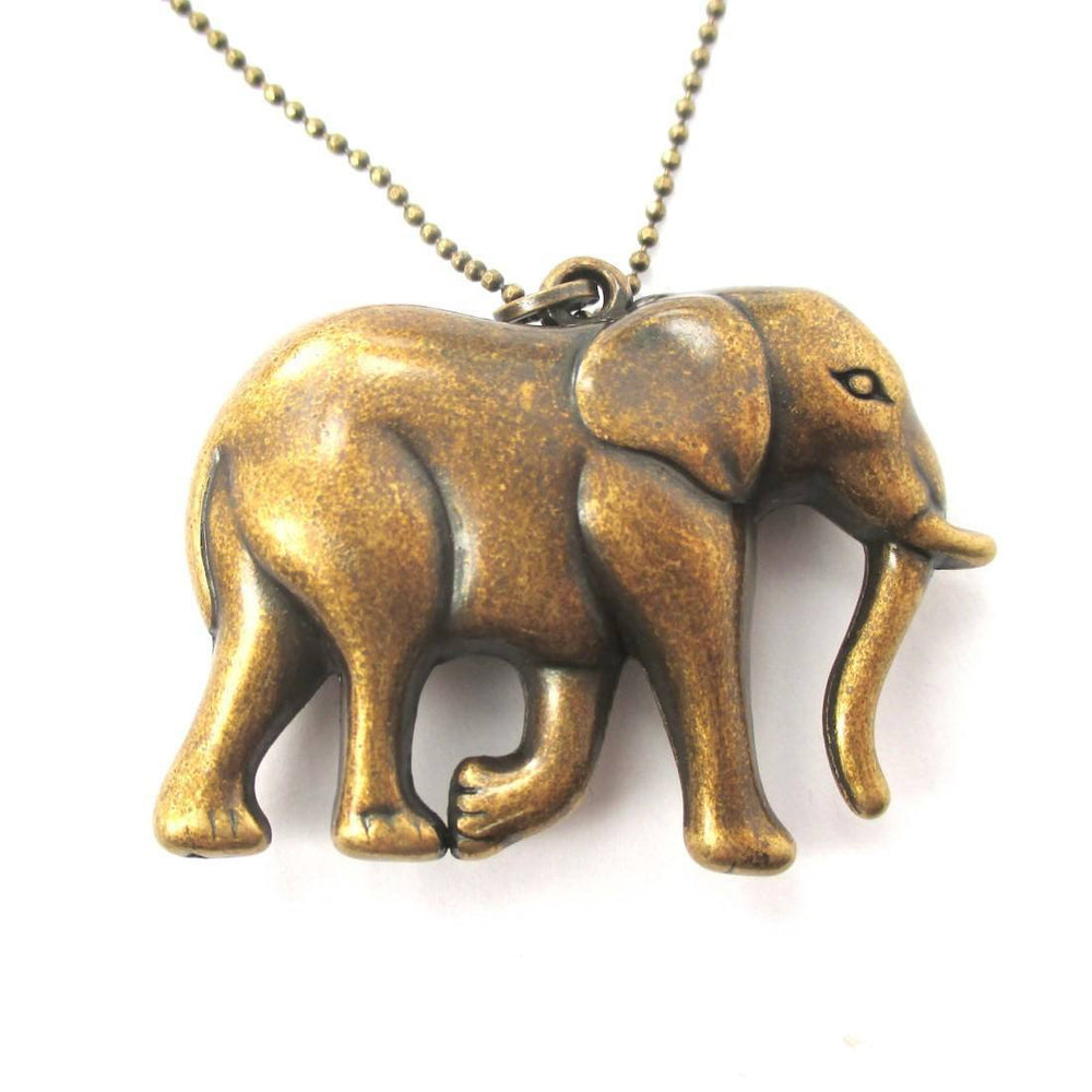 3D Large Elephant Shaped Animal Pendant Necklace in Brass | DOTOLY