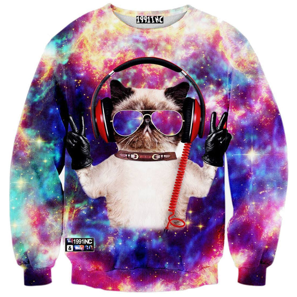 Universe Cosmic Space DJ Kitty Cat Print Sweater – DOTOLY