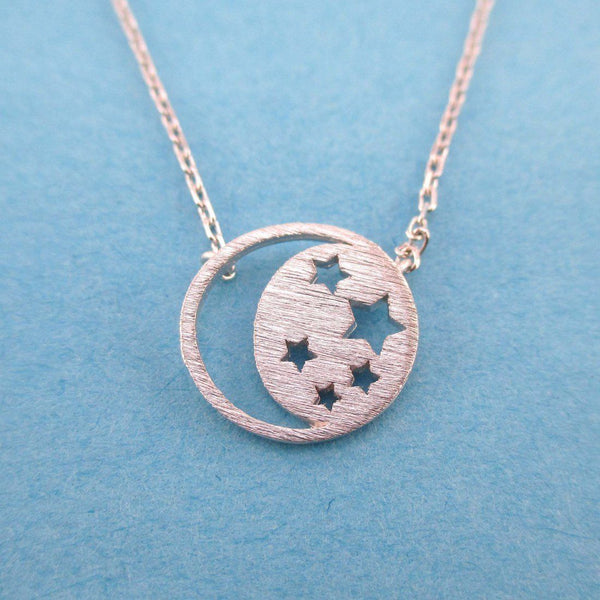 Celestial Crescent Moon and Stars Cut Out Pendant Necklace in Silver ...