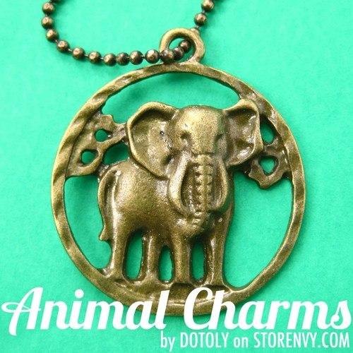 Realistic Elephant Cut Out Animal Pendant Necklace in Bronze on SALE | DOTOLY
