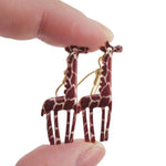 Giraffe Silhouette Shaped Enamel Animal Print Dangle Earrings