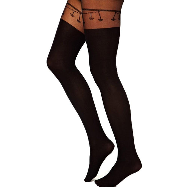Heart Bows and Chains Faux Thigh High Garter Sheer Tights for Women ...
