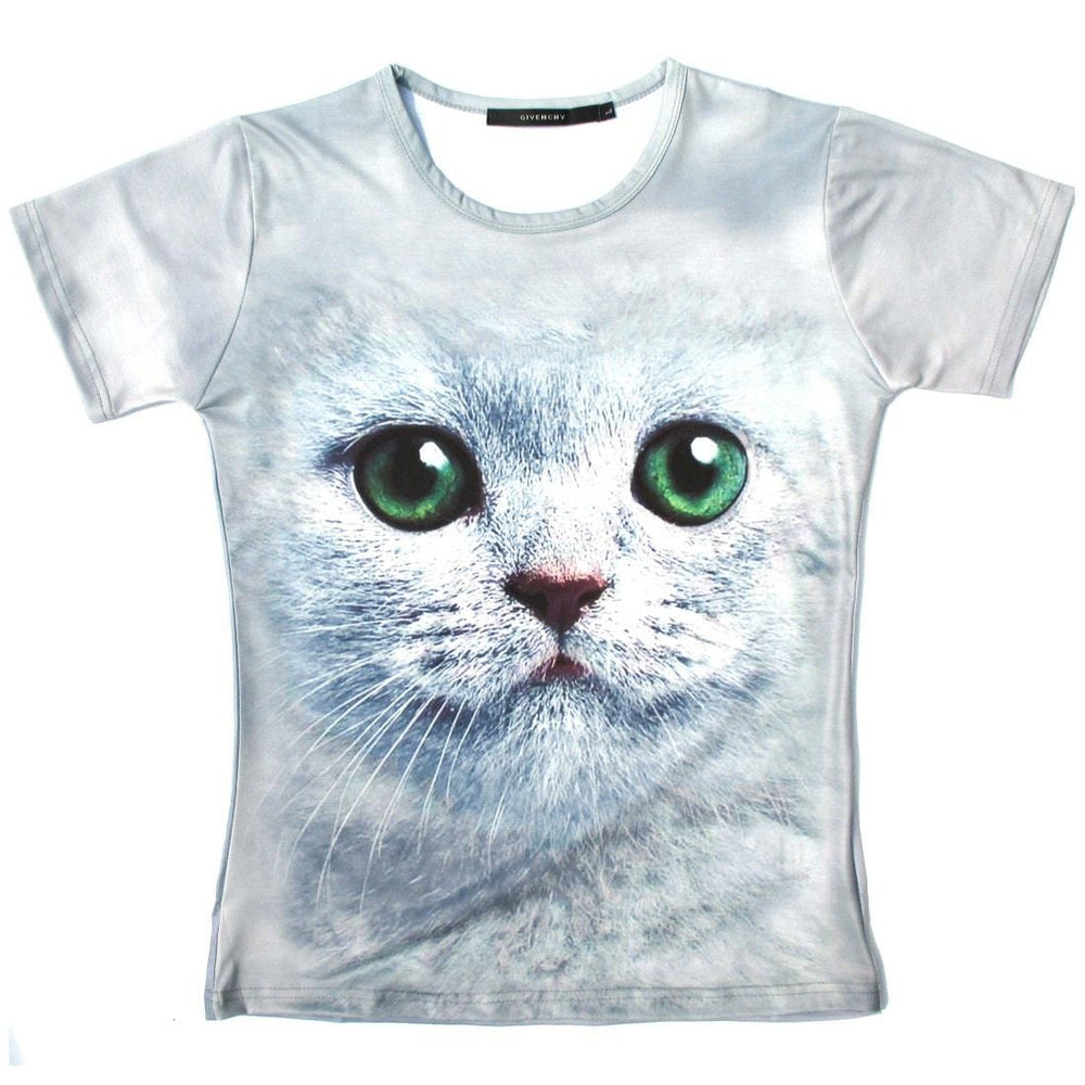 Kitty Cat Face Eyes Animal Print Graphic Tee T-Shirt in Grey – DOTOLY