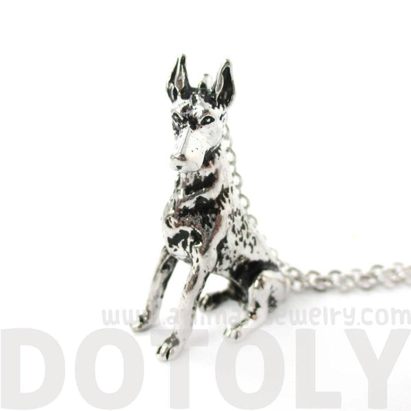 Doberman Pinscher Puppy Dog Shaped Pendant Necklace in Shiny Silver ...