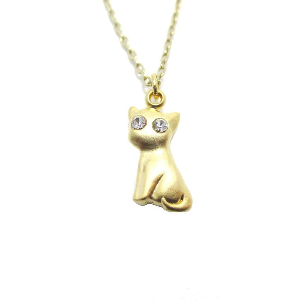 Kitty Cat Shaped Charm Necklace in Gold with Rhinestone – DOTOLY