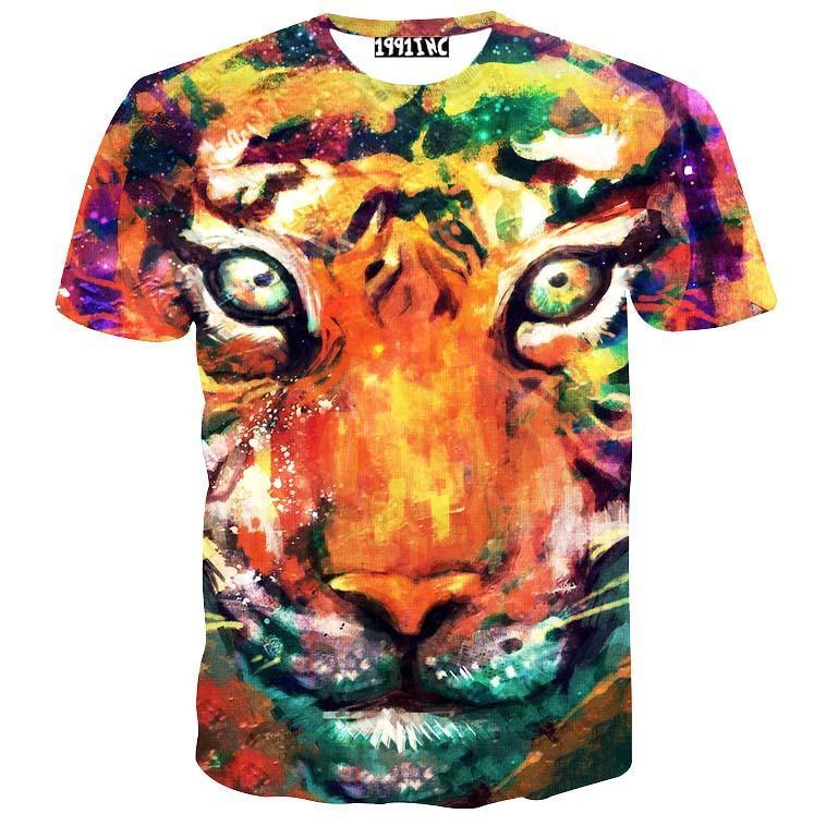 Watercolor Tiger Face Rainbow Print Graphic Tee T-Shirt – DOTOLY