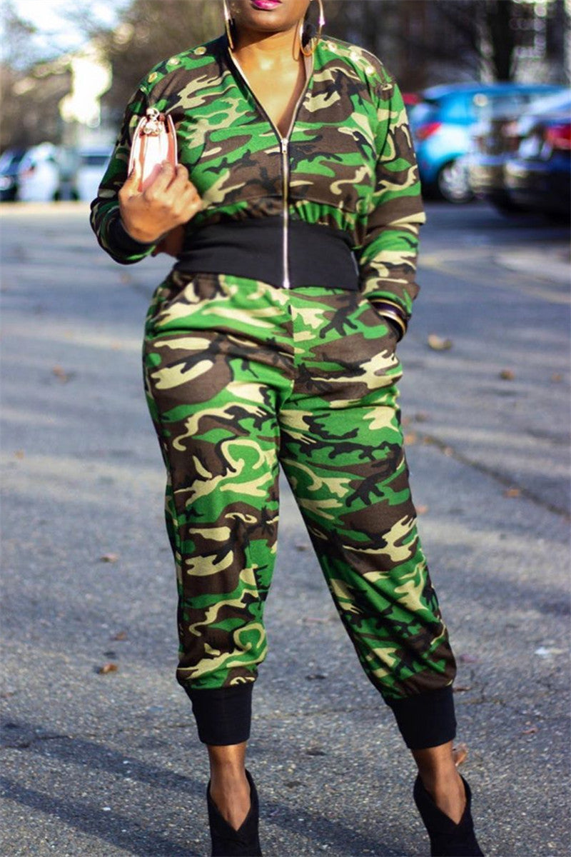 Women's Dresses Casual Camo Printed Sets With Pockets