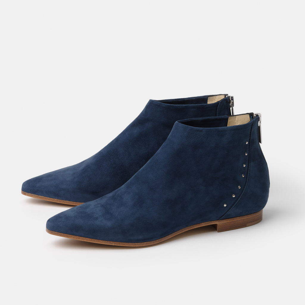 The Beatricia Navy Suede Flat Bootie 