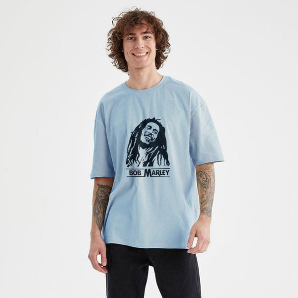 Jupiter Men's Oversized Off Shoulder Bob Marley Print Tee Shirt