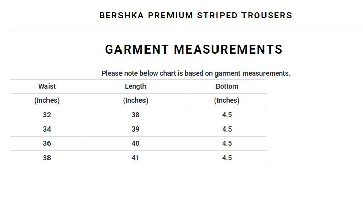 Bershka Pants Size Chart