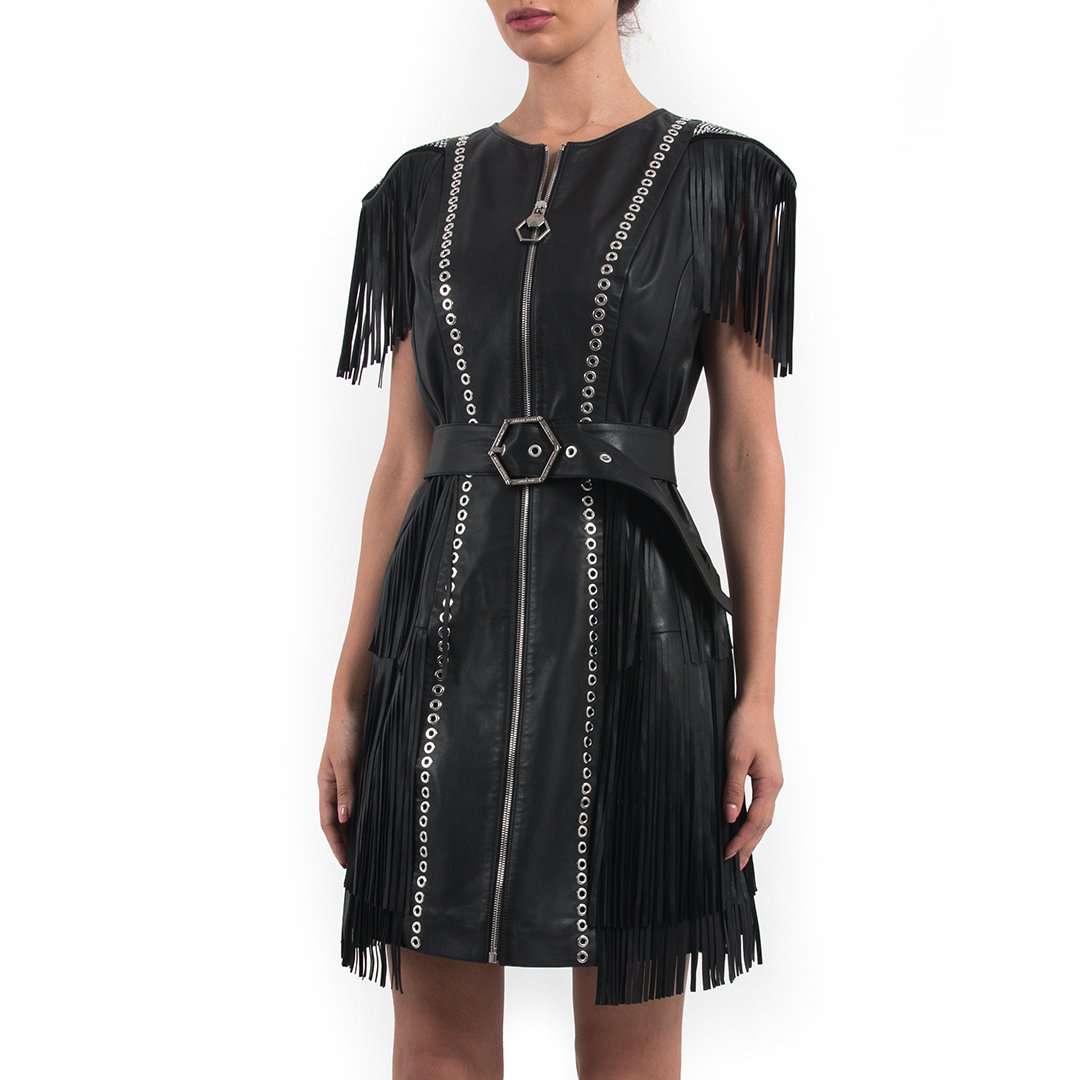 leather fringe dress