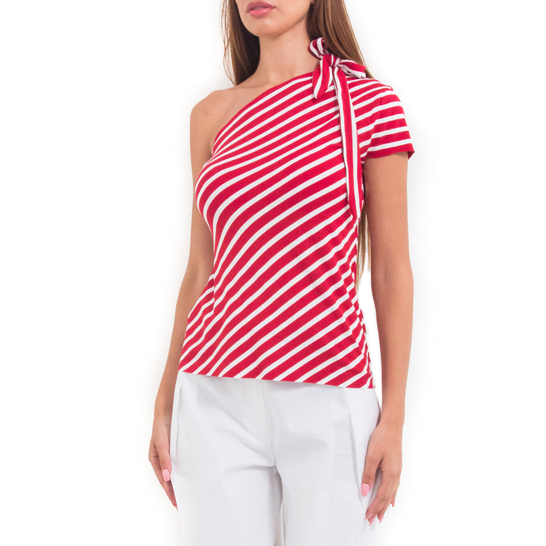 black and white striped one shoulder top