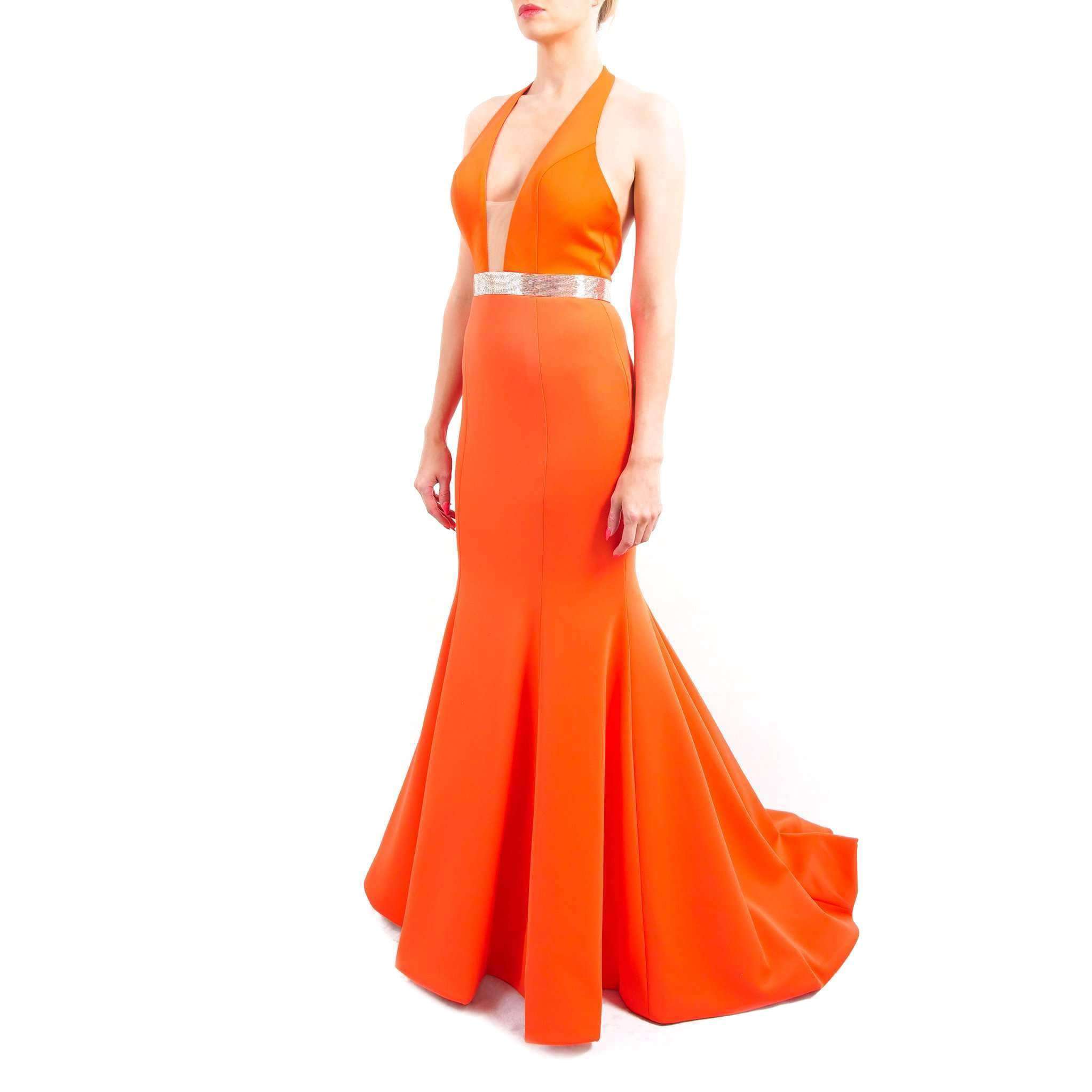 halter neck orange dress