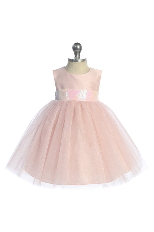 Kids Dream 498 Black Dupioni Tulle Dress w/ Gold Sequins V-Back &Bow - Size: 20.5 | Pink Princess