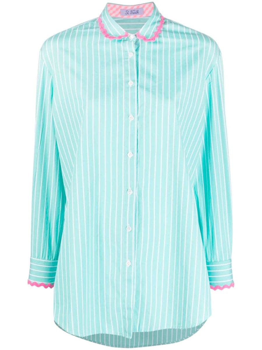 Image of Camicia in cotone a righe con ricamo