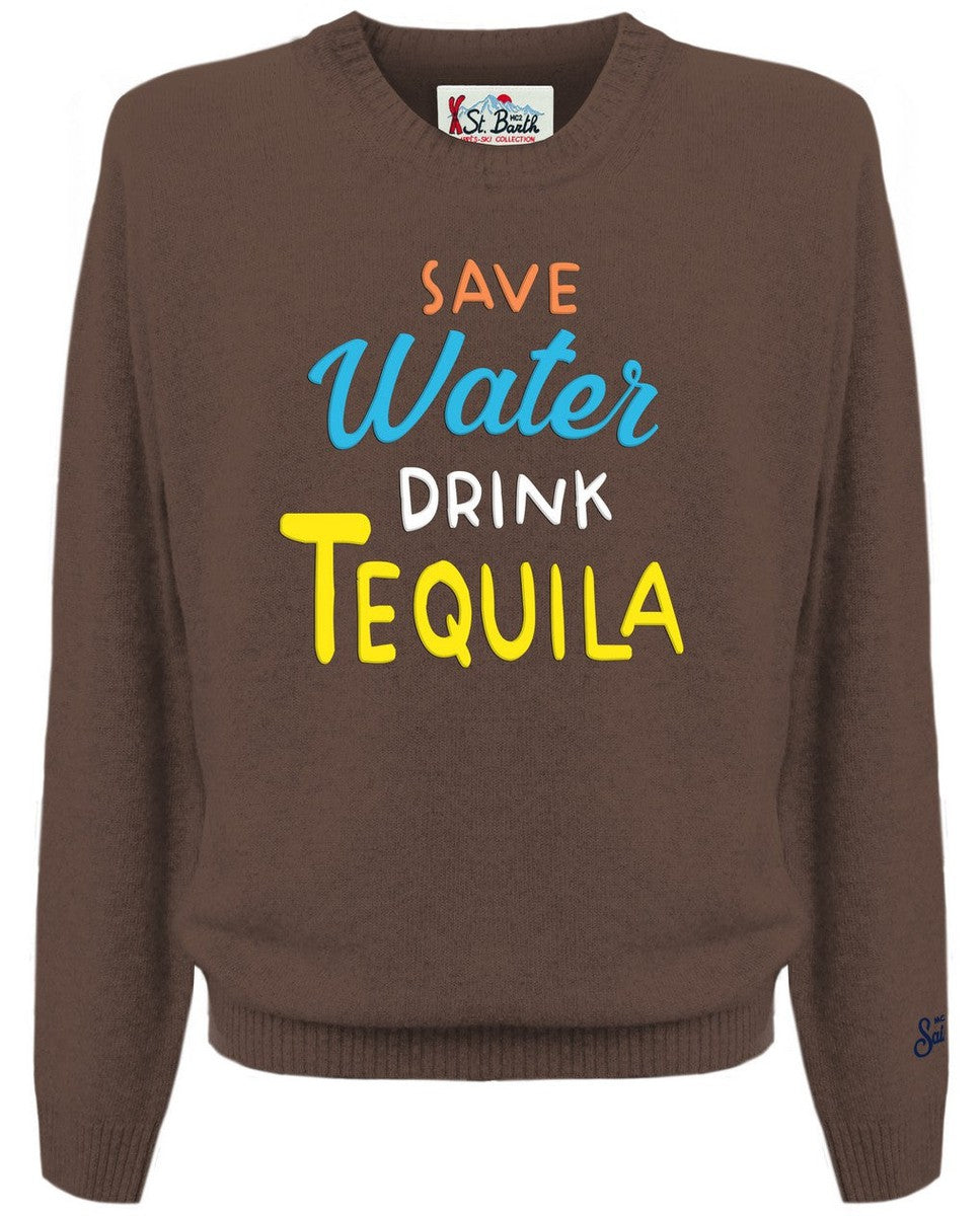 Image of Maglia girocollo con ricamo Save water drink Tequila