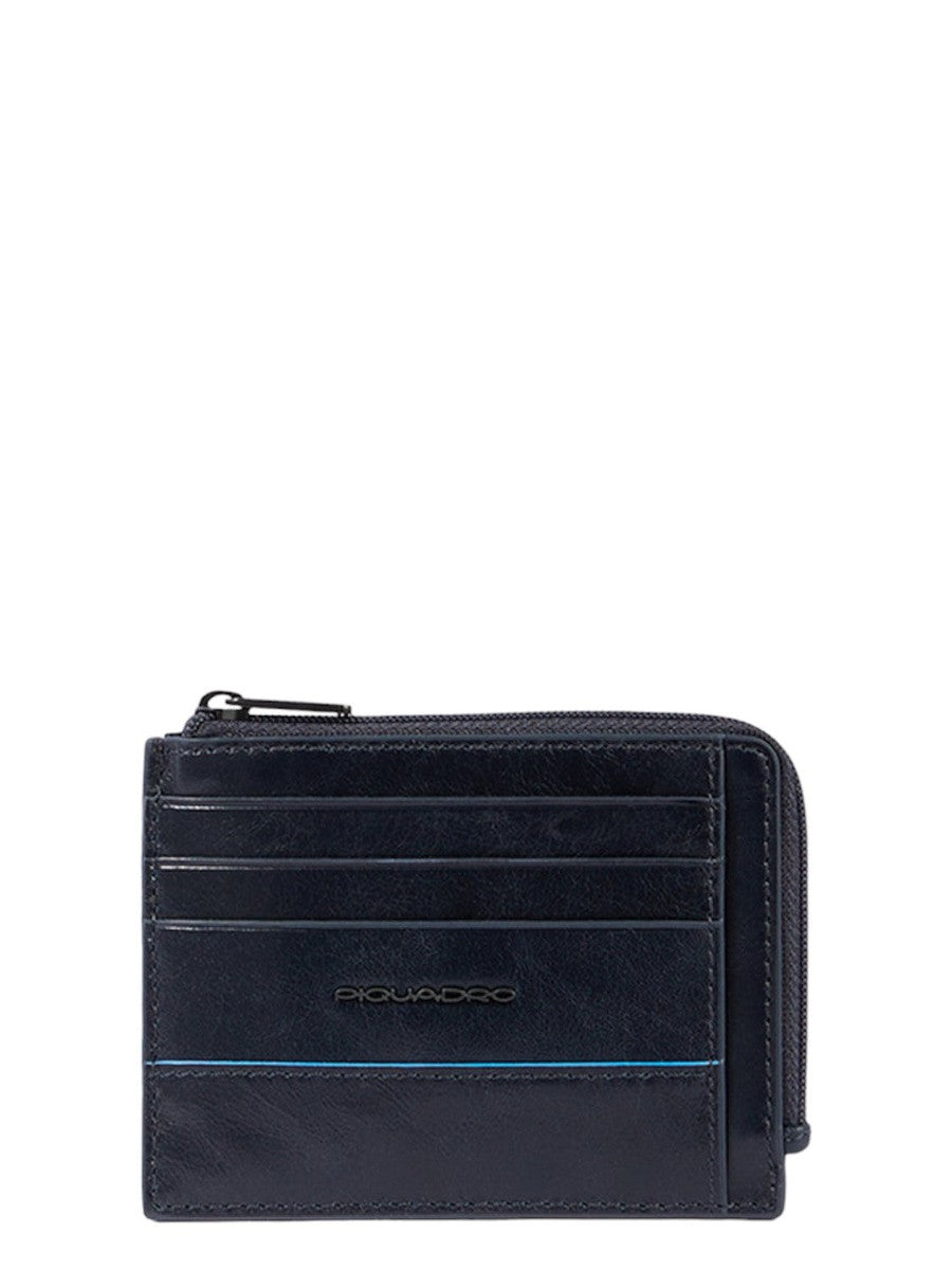 Image of Portamonete in Pelle Blue Square con Porta Documenti e Carte di Credito