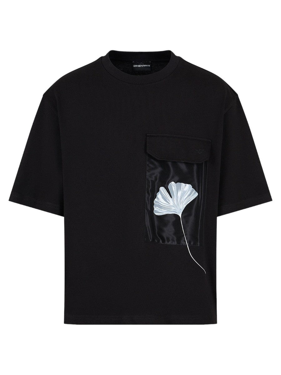 Image of T-shirt in jersey mano compatta con tasca e stampa gingko